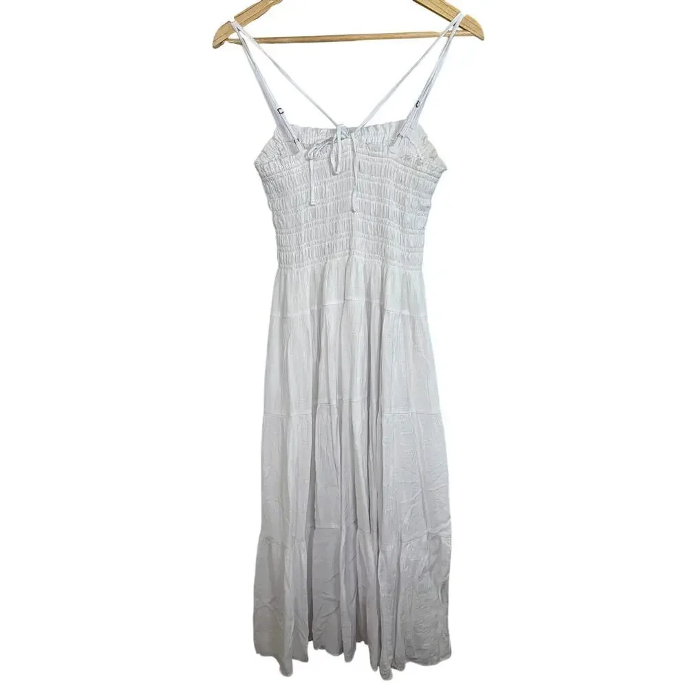 Abercrombie & Fitch White Smocked Tiered Sundress Maxi Dress Women Size L Petite